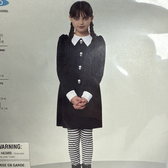 CALIFORNIA COSTUME Wednesday Tween Dreadful Child Sz-XL 10-14 Black‎ w/Pants - Picture 3 of 5